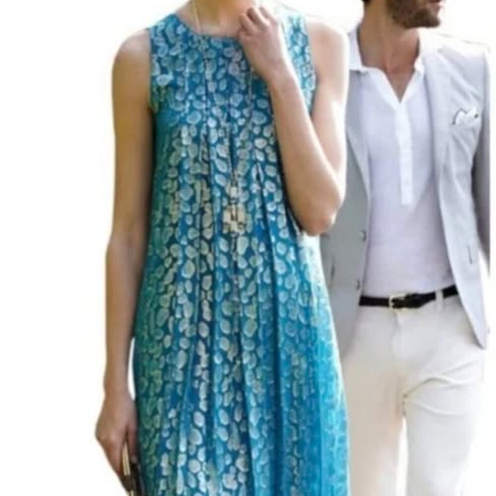 Sachin + Babi Turquoise Blue Sleeveless Pleated Mini Dress with Metallic Print